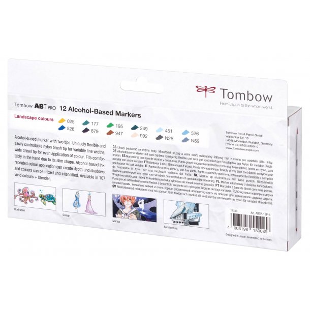 Tombow Marker Alkohol ABT PRO Dual Brush 12P-4 Naturlige farger, dobbel spiss, 12 stk
