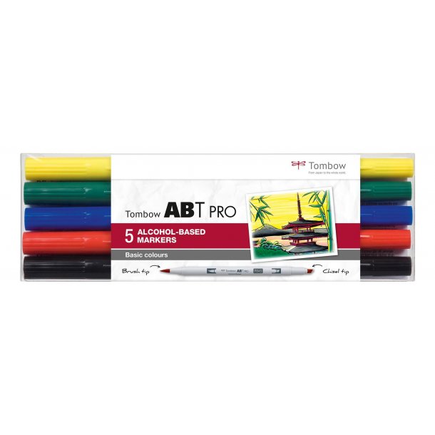 Tombow Marker ABT PRO Tusch med Dobbeltspids, 5 stk, Basic