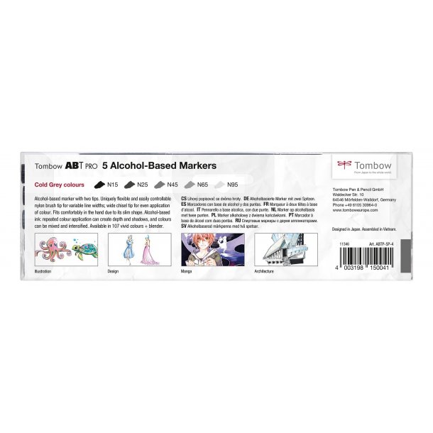 Tombow Marker ABT PRO Dubbelsidig Tuschpenna, 5 st, Kall Gr