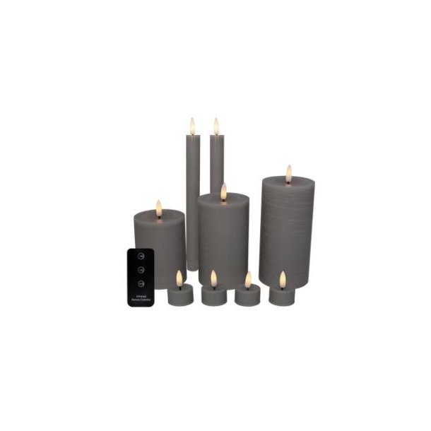 LED candle set  pillar candles, taper candles &amp; tealights, grey  10 pieces incl. remote control