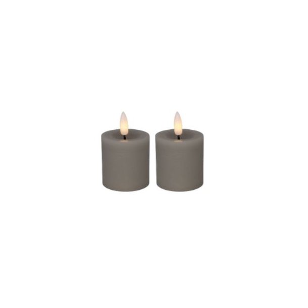 LED mini pillar candles, 4.8x5 cm, grey, 2 pcs with timer