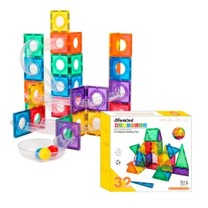 Magnetic Tiles kuglebane 88 dele + 32 stk byggekomponenter