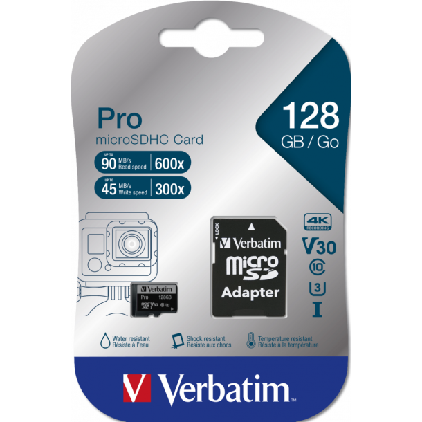Verbatim Micro SDXC Card PRO 128 GB U3 - incl. adapter