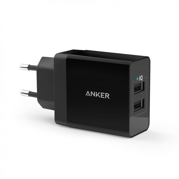 Anker 2-port USB vgoplader, 24W &amp; 4.8A, Sort