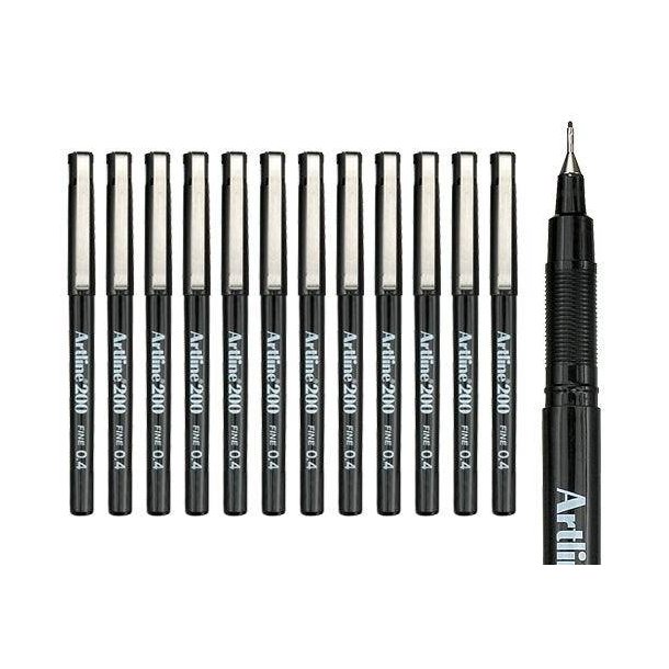 Artline Fineliner 200 Fine 0.4 Svart, 12 st