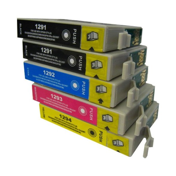 Kompatibel till Epson T1291 /T1292 /T1293 / T1294 Blckpatroner Rabattpaket 5 st kompatibel 81 ml