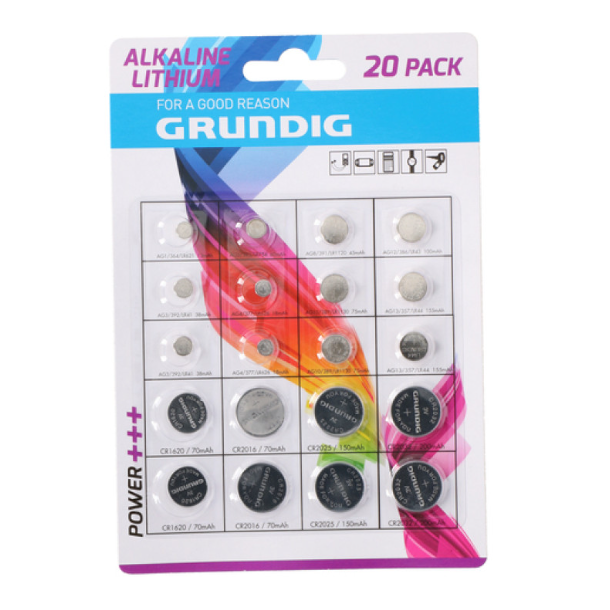 Grundig CR batteries, Lithium, 20 pcs for various electronics
