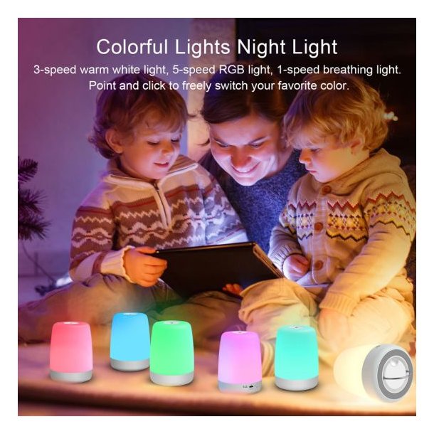 Lippa Baby natlampe med timerfunktion, touch, 100 timers batteri og 9 farver