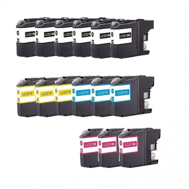 Brother LC 221 Combo Pack 15 pcs Ink Cartridge - Compatible - BK/C/M/Y 186 ml