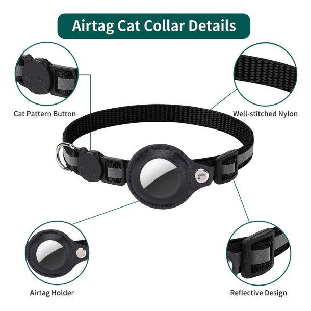 Lippa katthalsband fr AirTag och Smart Finder, 2232 cm, svart