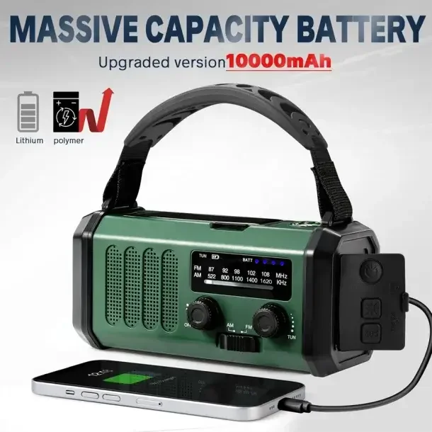 Lippa FM Ndradio / Solcelle Powerbank 10.000 mAh, grn