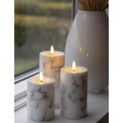 LED blockljus, vit marmor, 3-pack inkl.fj&auml;rrkontroll