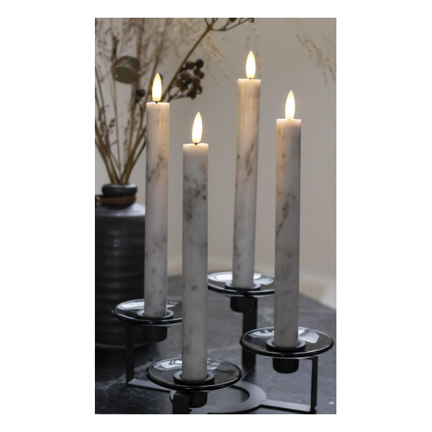 Cozzy candle light, 3D flame, 22.5 cm, white marble, 4 pcs incl. remote control
