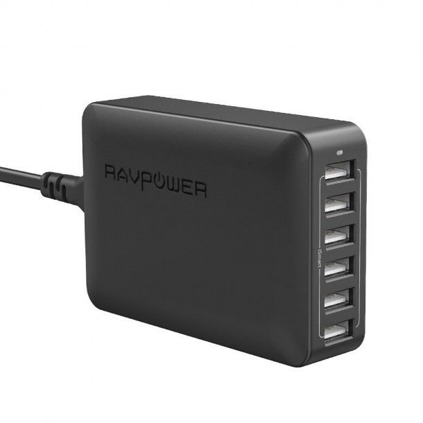 RAVPower 6-port USB Hub Charger, 60W &amp; 12A, Sort