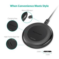 RAVPower Trdls Qi Oplader, 10W inkl. Quick Charge 3.0, Sort