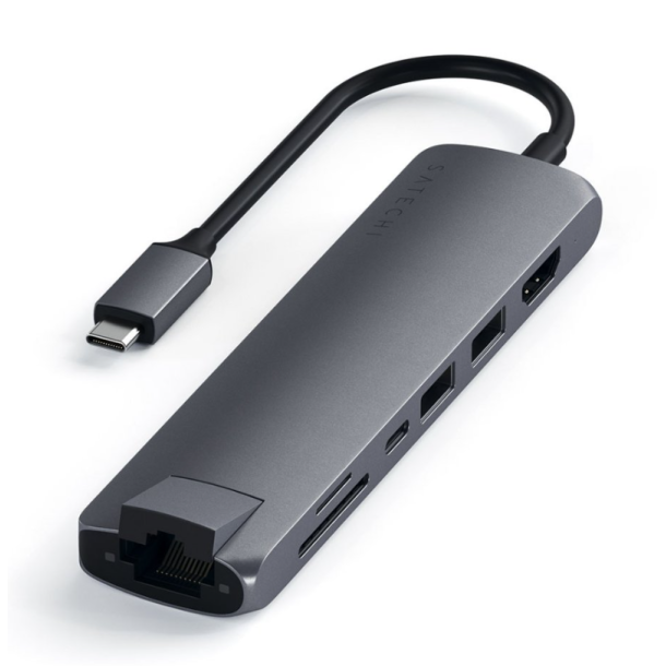 Satechi Slim USB-C MultiPort med Ethernet - HDMI, USB 3.0 porte og kortlser
