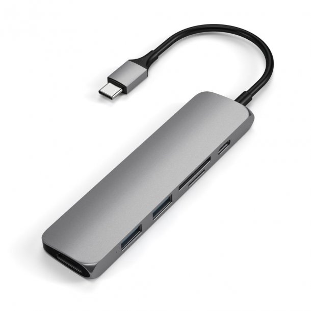 Satechi Slim USB-C MultiPort Adapter V2, HDMI, USB 3.0 port, kortlser, Space Grey