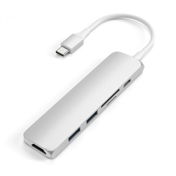 Satechi Slim USB-C MultiPort Adapter V2, HDMI, USB 3.0 port, kortlser, Silver