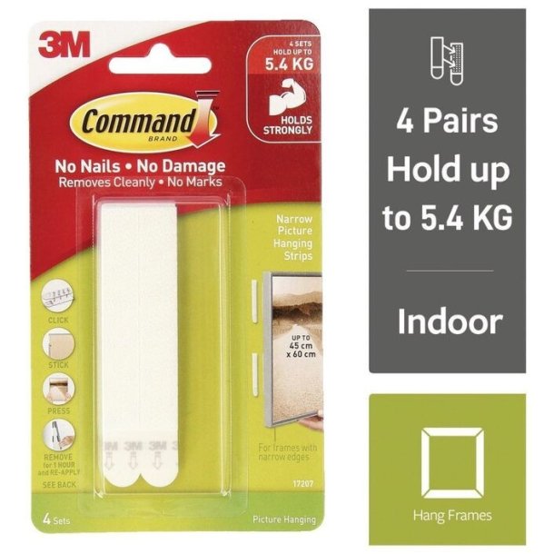 3M Command Strips hvide smalle 4 st