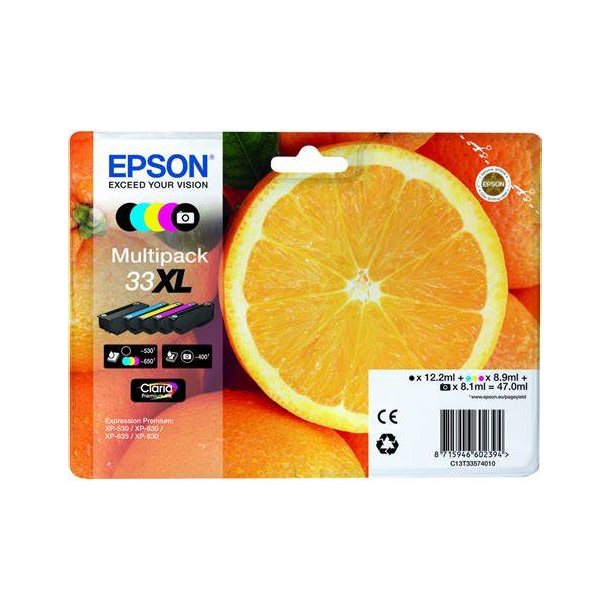 Epson 33 XL combo pack 5 stk Original bl&auml;ckpatron -47 ml