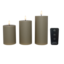 LED blockljus - utomhus, sand, 3 st.inkl.fj&auml;rrkontroll