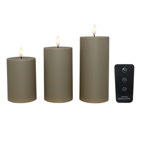 LED bloklys - udendrs, sandfarvet, 3 stk.inkl.fjernbetjening